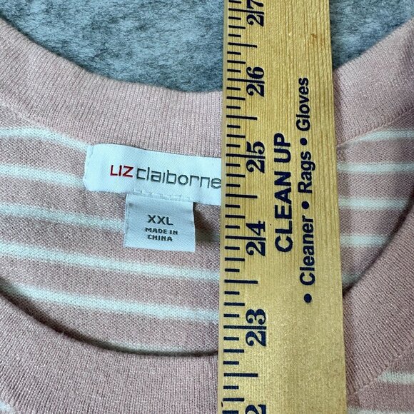 NWT Liz Claiborne Womens 2X XXL Sweater Pullover Striped Pink and White Very Sof - Picture 5 of 8